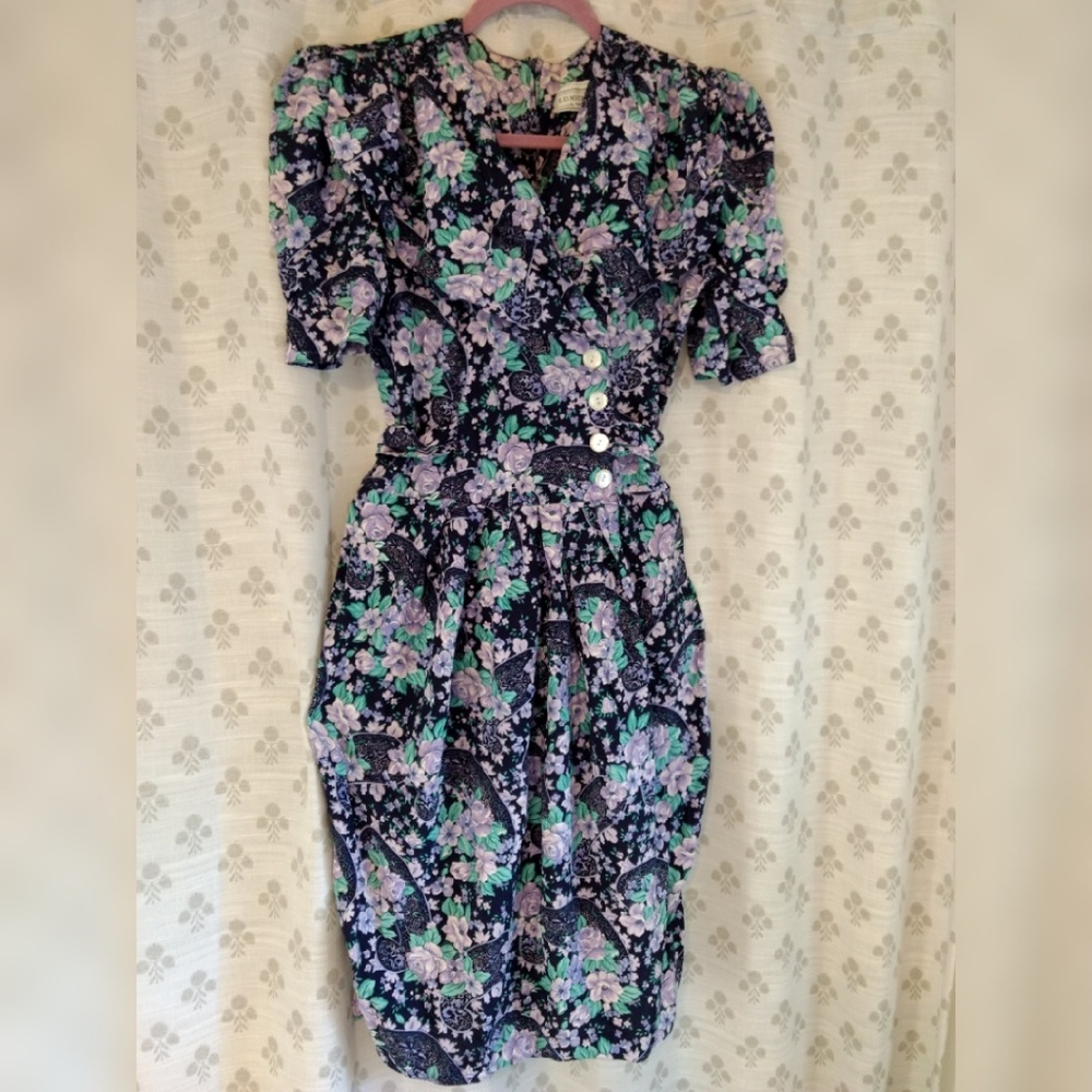 E.D. Michaels Vintage Navy & Purple Floral Dress